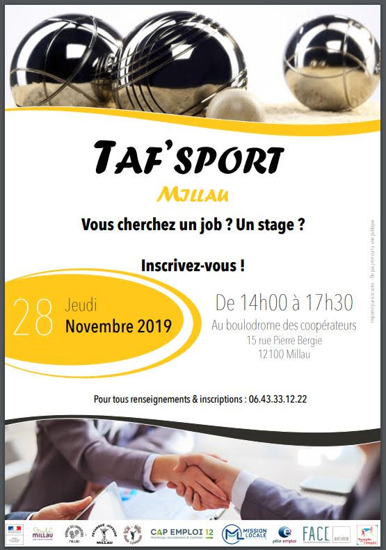 Millau. Vous recherchez un job ? Un stage ? Inscrivez-vous à « Taf'Sport » 2 taf sport